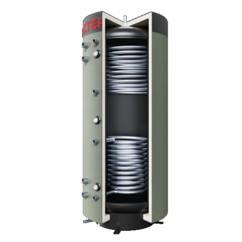 Round heat accumulator with heat exchangers Round heat accumulator with heat exchangers